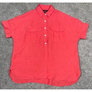 J Crew Shirt Womens 4 Baird McNutt Irish Linen Popover Bright Boho Lagenlook Top